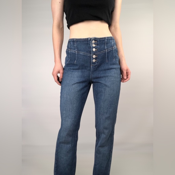 Free People We The Free Crvy Nix Corset Button Flare Split Hem Jeans Size 26 - Picture 2 of 8